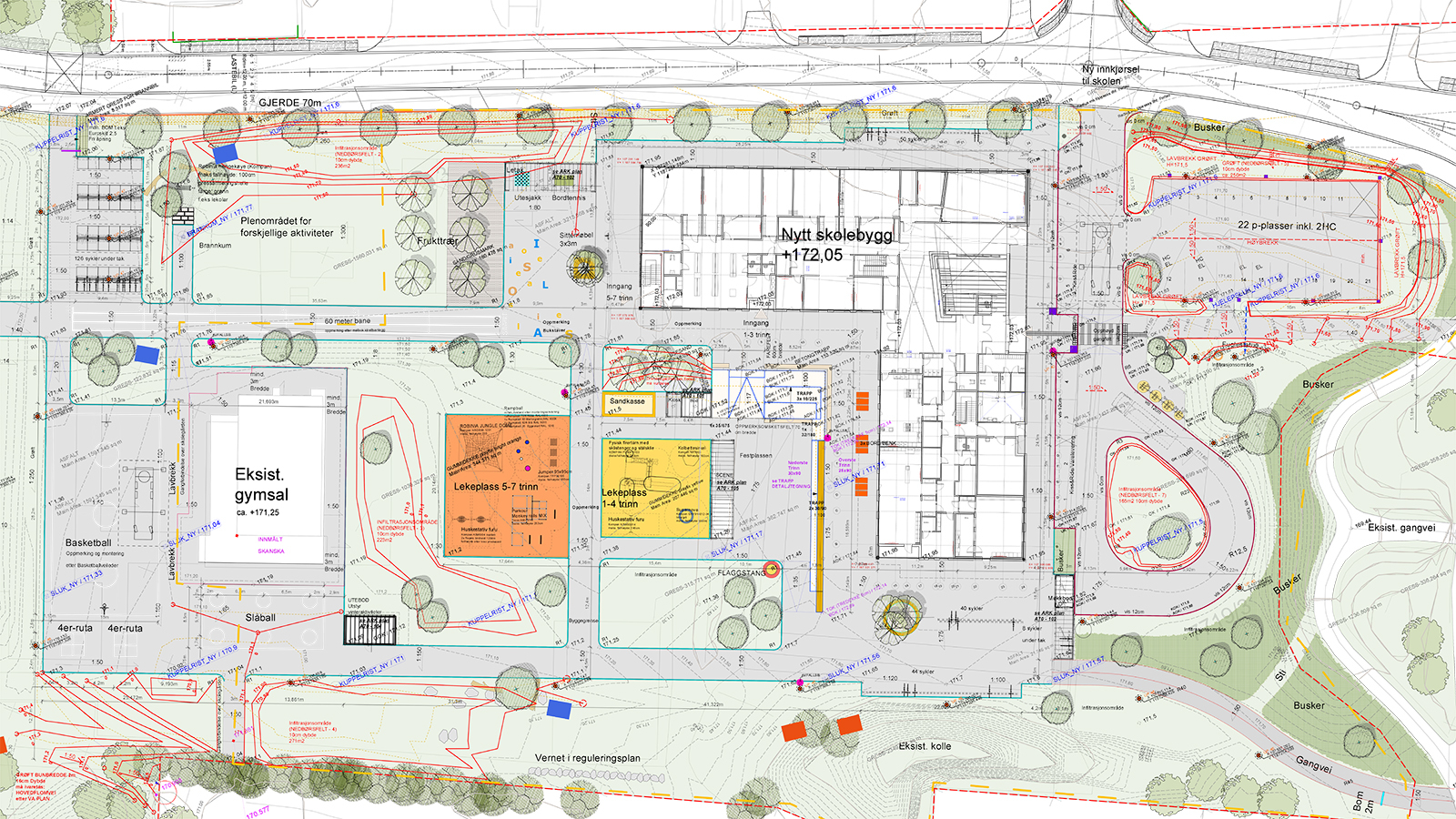 DAK-tegning av utomhusplan for Skavanger skole